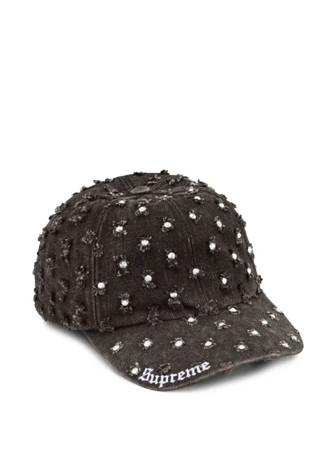 Supreme hole-punch rhinestone denim cap