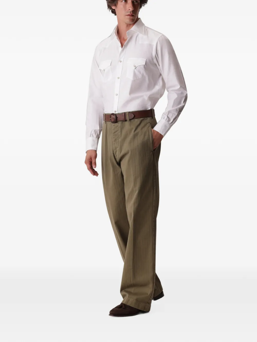 Fortela Silver katoenen straight broek met visgraatpatroon Groen