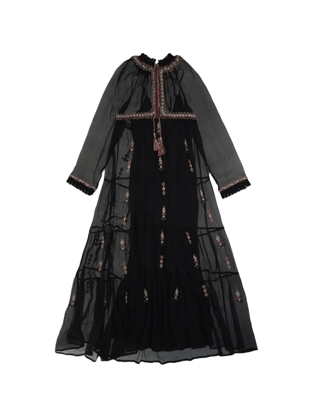 Fortela Arsia embroidered silk chiffon maxi dress - Noir