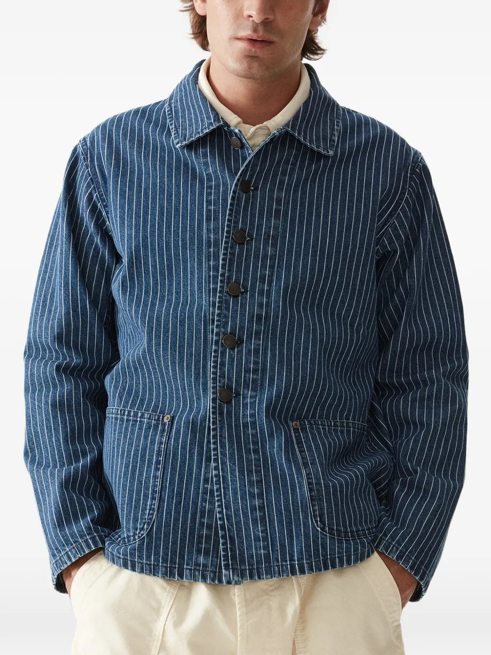 Fortela Clays denim jack met krijtstreep Blauw