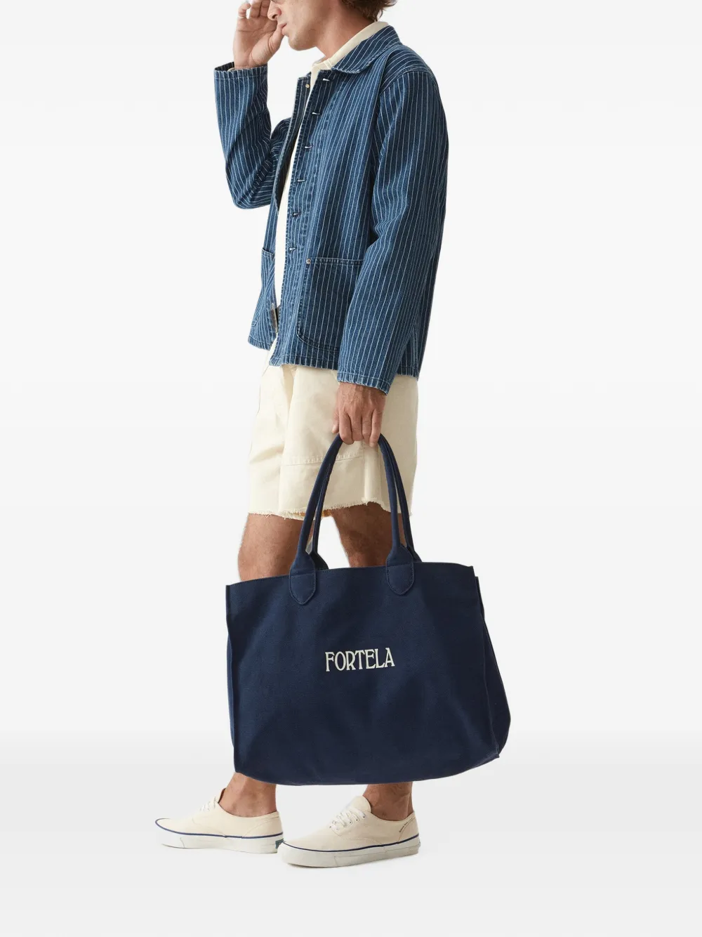 Fortela Clays denim jack met krijtstreep Blauw