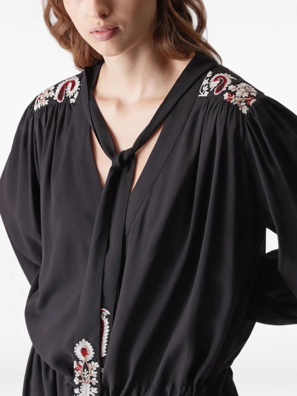 Fortela Alana Embroidered Midi Dress in Black, view 4
