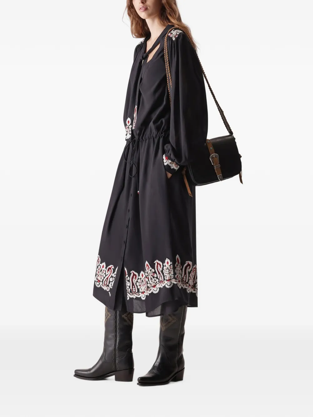 Fortela Alana Embroidered Midi Dress in Black, view 2