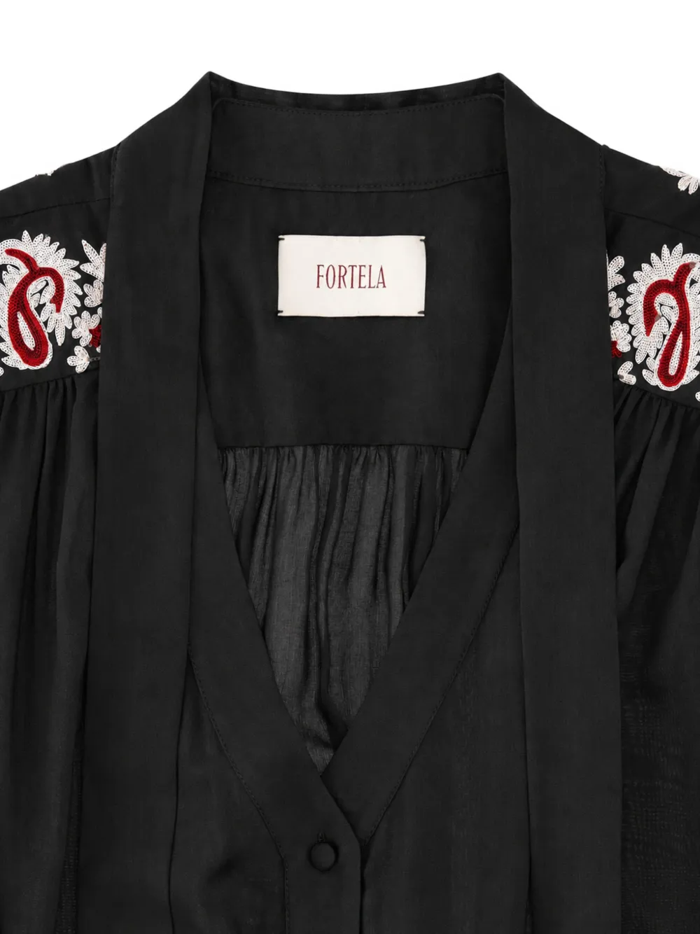 Fortela Alana Embroidered Midi Dress in Black, view 5