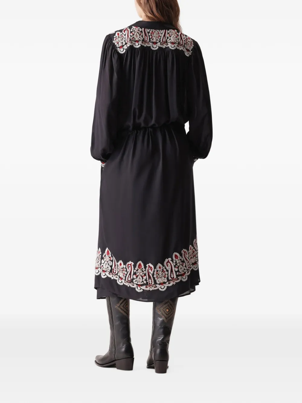 Fortela Alana Embroidered Midi Dress in Black, view 3