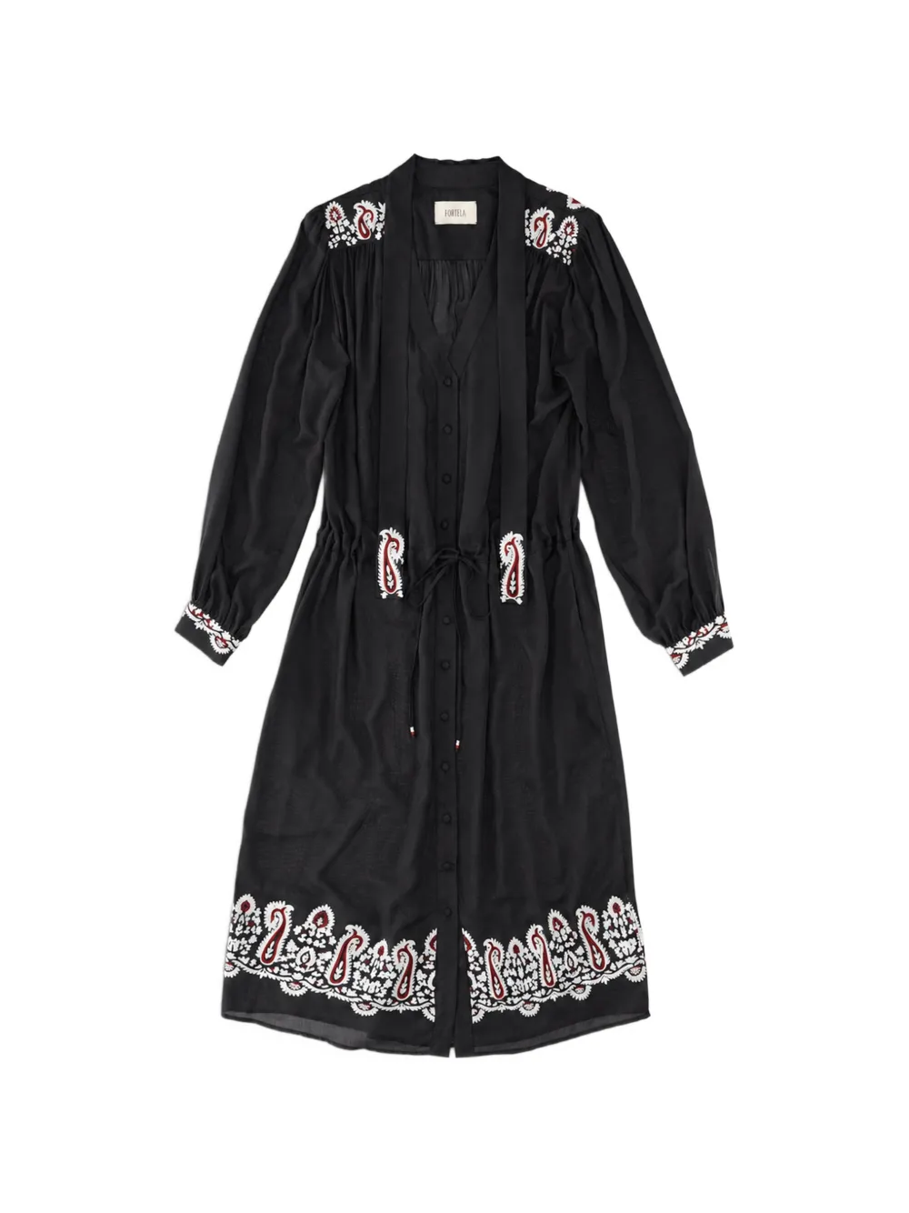 Fortela Alana Embroidered Midi Dress in Black