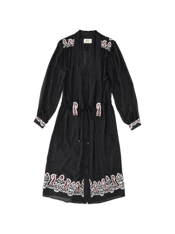 Fortela Alana Embroidered Midi Dress in Black