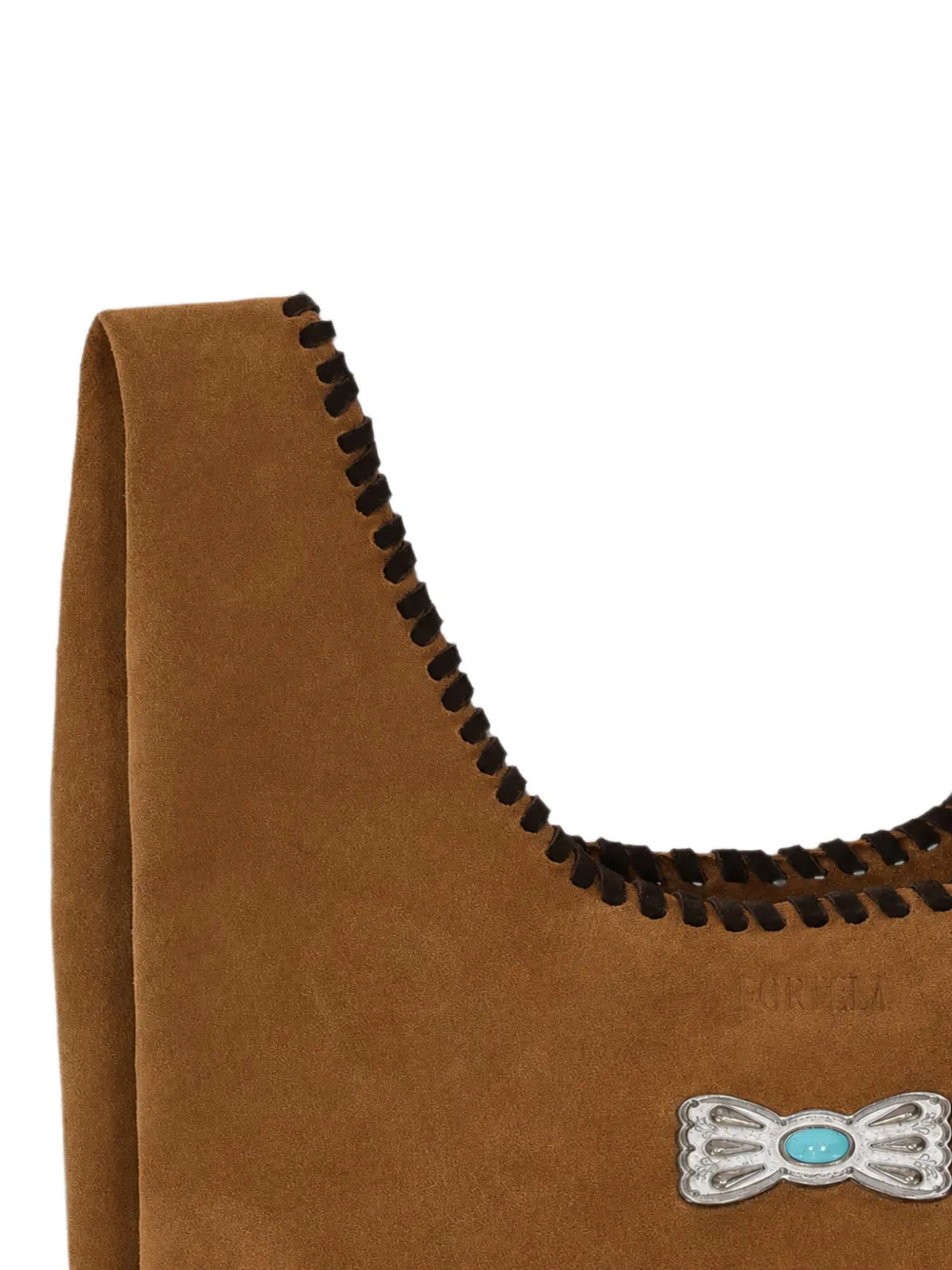 Fortela Mini Karola Whipstitch Suede Tote Bag in Brown, view 3