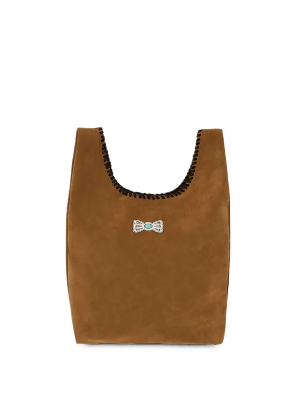 Fortela Mini Karola Whipstitch Suede Tote Bag in Brown
