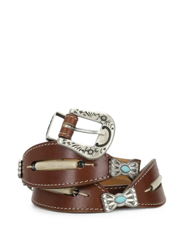 Fortela Tina Bead-embellished Leather Belt in Brown