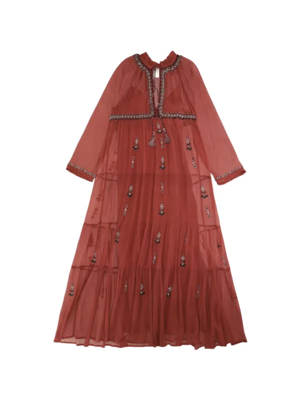 Fortela Arsia Embroidered Silk Chiffon Maxi Dress