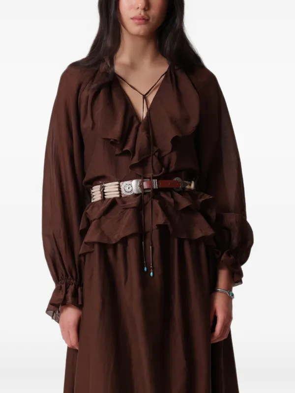 Fortela Tamika Bead-embellished Studded Belt in Brown