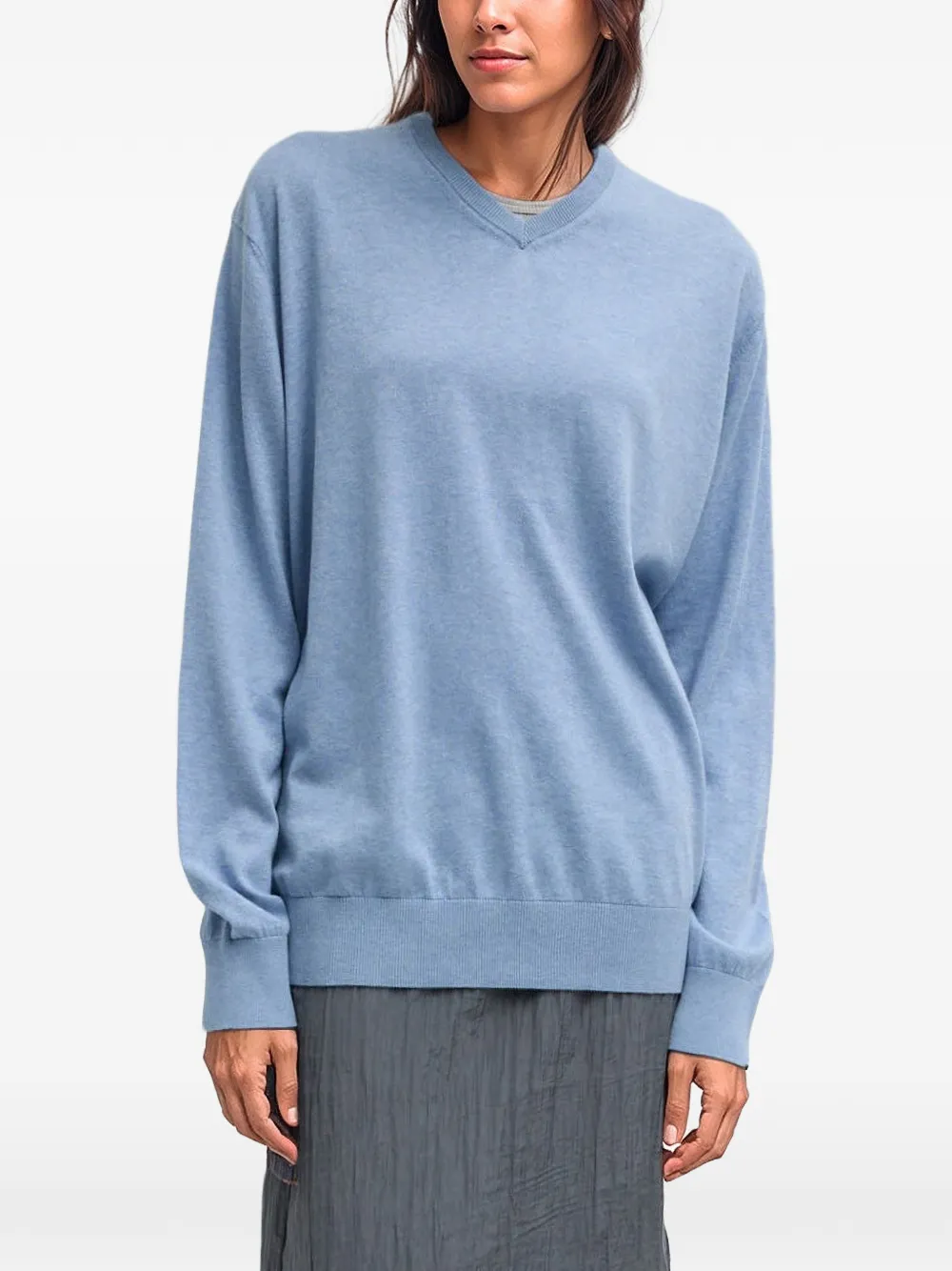 Tibi V-neck Cotton Sweater In Blue
