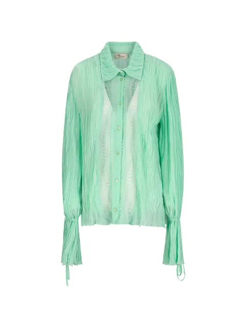 Blumarine plissé lace-trimmed shirt