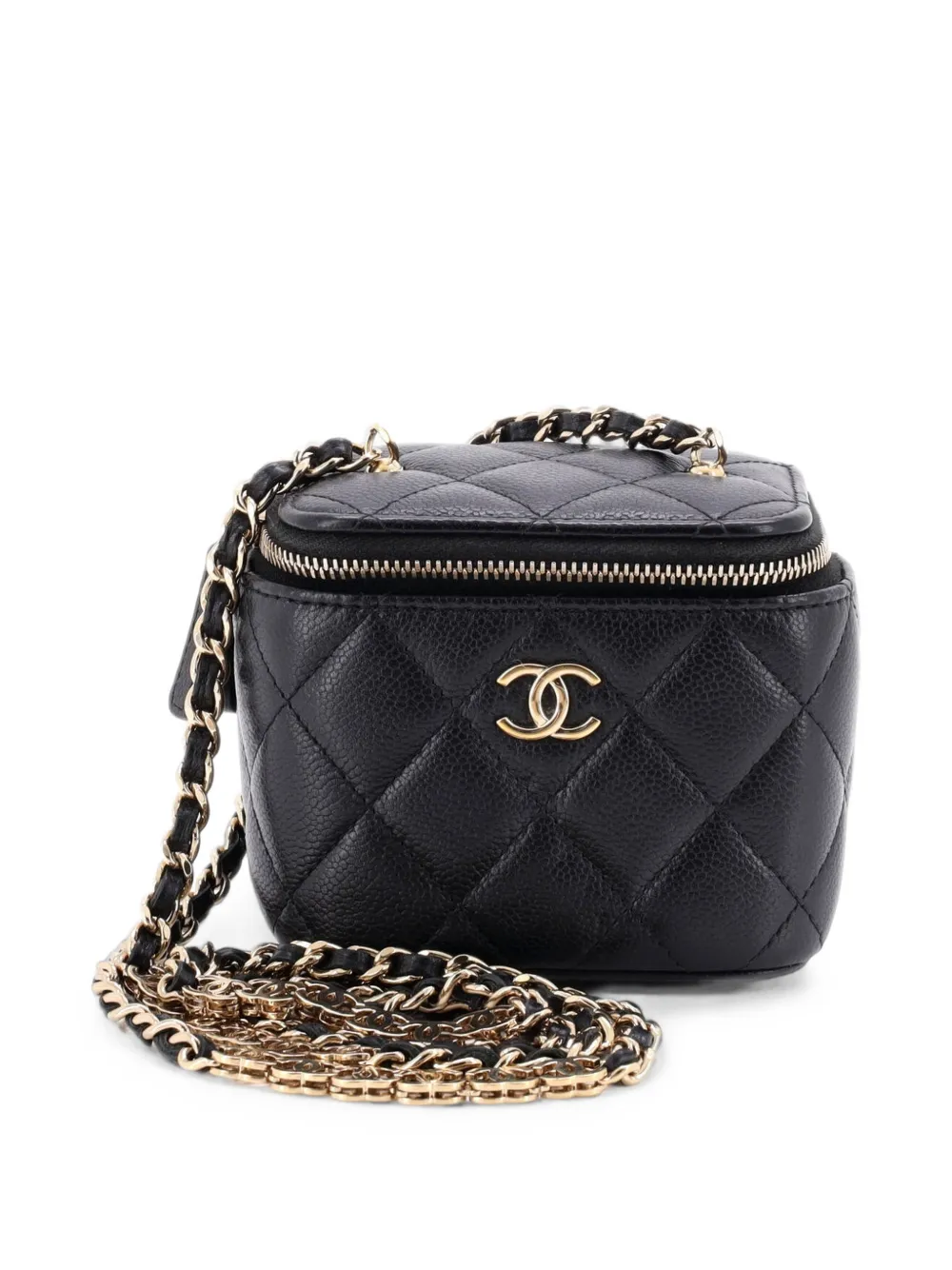 CHANEL Pre-Owned Tiny CC Link Vanity Case with Chain Quilted Caviar Mini clutch bag - Nero
