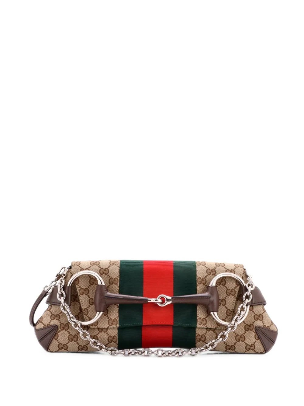 Gucci Pre-Owned Horsebit NM Web Chain Clutch GG Canvas Medium shoulder bag - Marrone