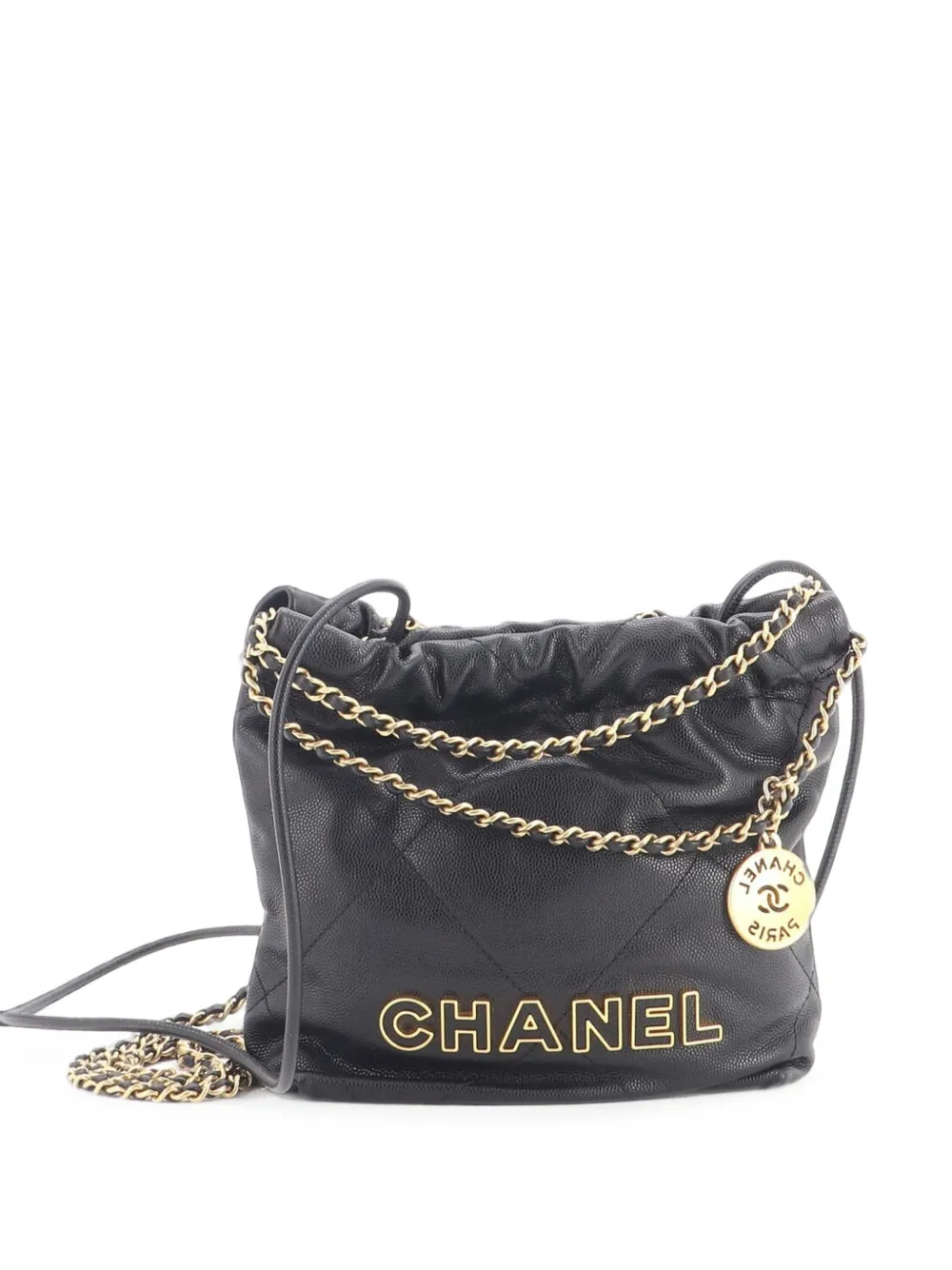 CHANEL Pre-Owned Borsa passepartout 22 mini in pelle Caviar con catena - Nero