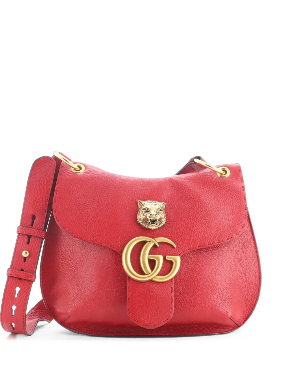 Gucci Pre-Owned GG Marmont Animalier Shoulder Bag Leather Medium crossbody bag - Rosso