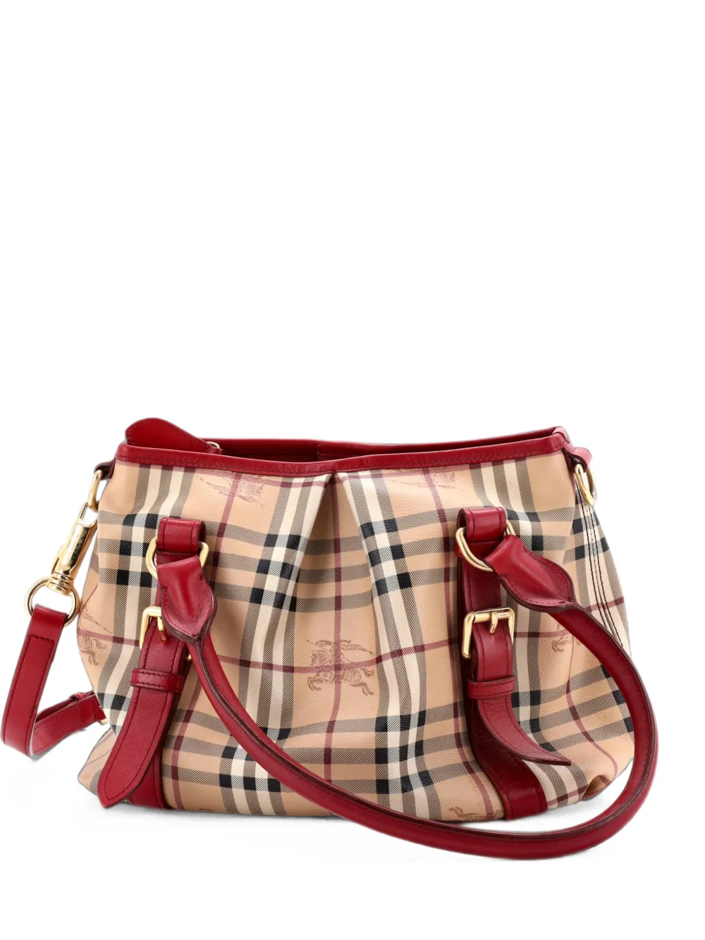 Burberry Pre-Owned Borsa a tracolla Northfield piccola convertibile in tela cerata con motivo Haymarket - Rosso