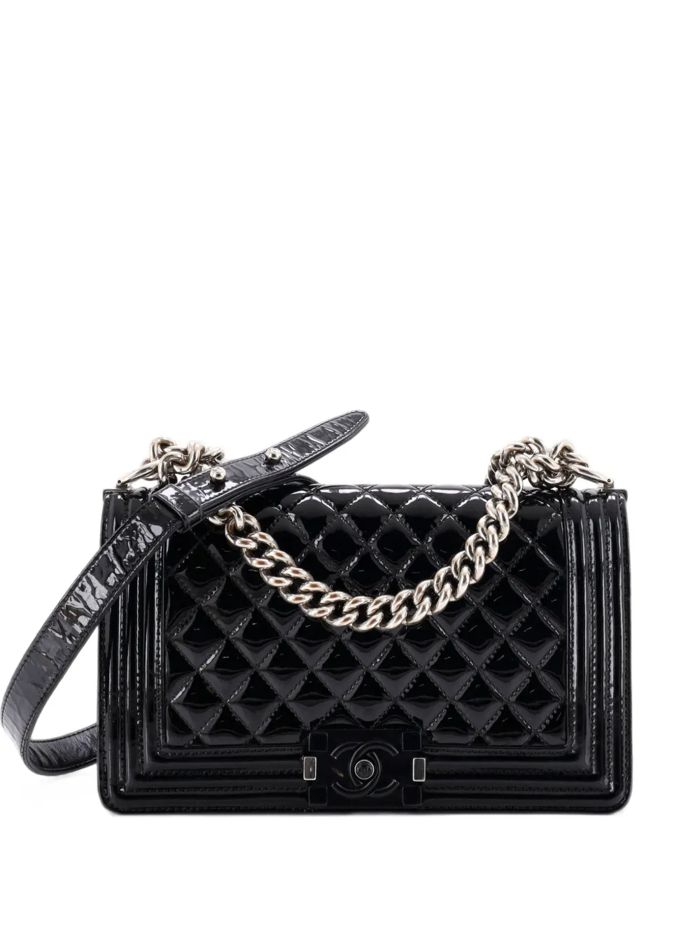CHANEL Pre-Owned Boy Flap Bag Quilted Plexiglass Patent Old Medium shoulder bag - Black
