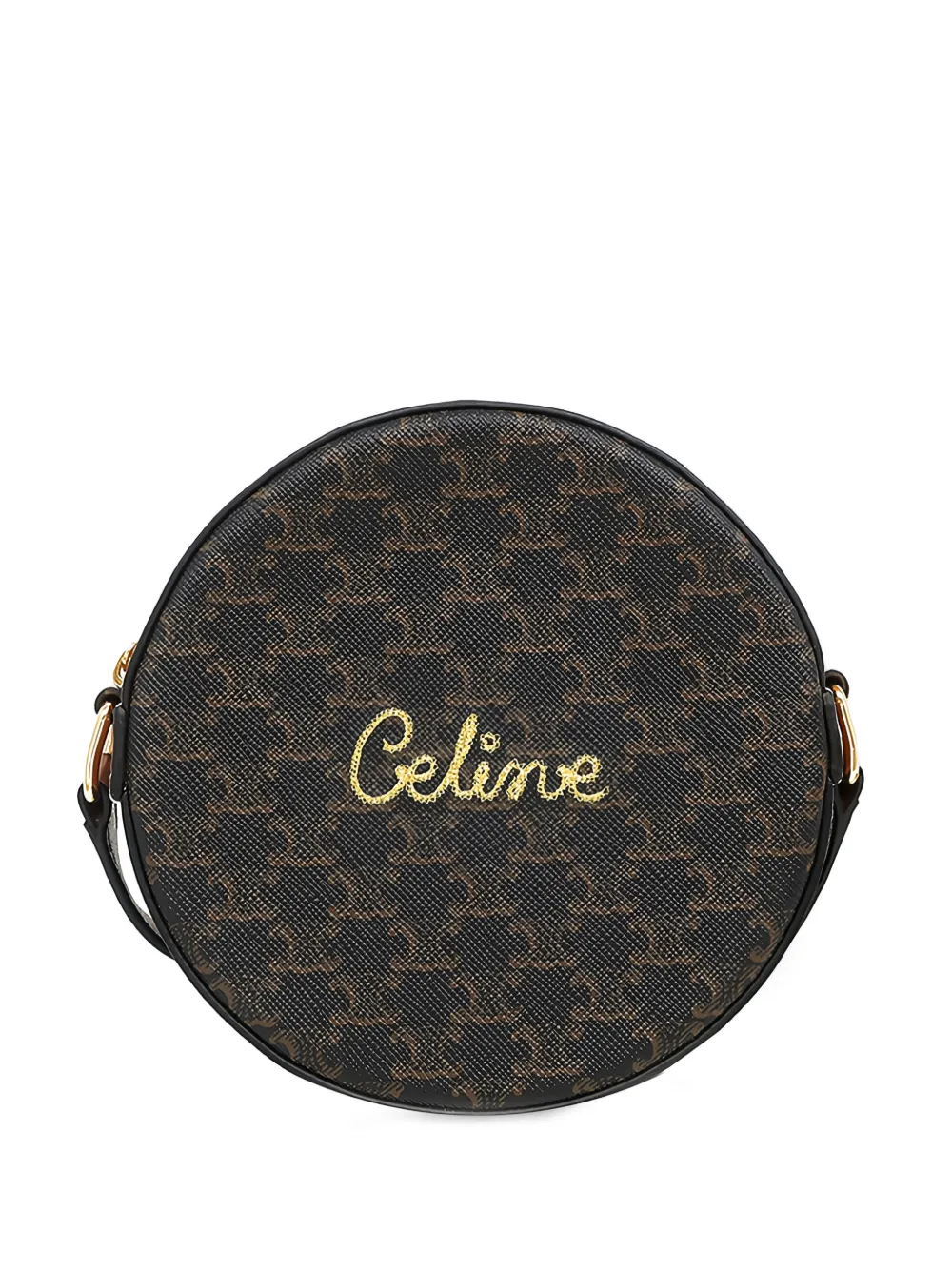 Celine Pre-Owned 2010-2026 Triomphe Coated Canvas Embroidered Round Purse on Strap crossbody bag - Marrone