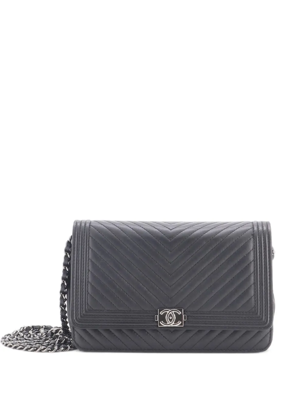 CHANEL Pre-Owned Boy Wallet on Chain Chevron Calfskin crossbody bag - Nero