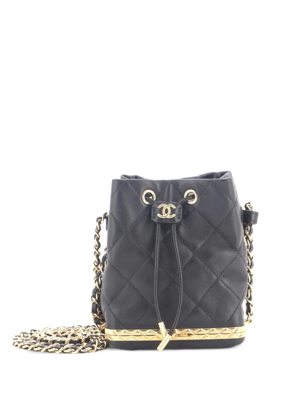CHANEL Pre-Owned Lock Frame with Chain Quilted Lambskin Small bucket bag - Nero