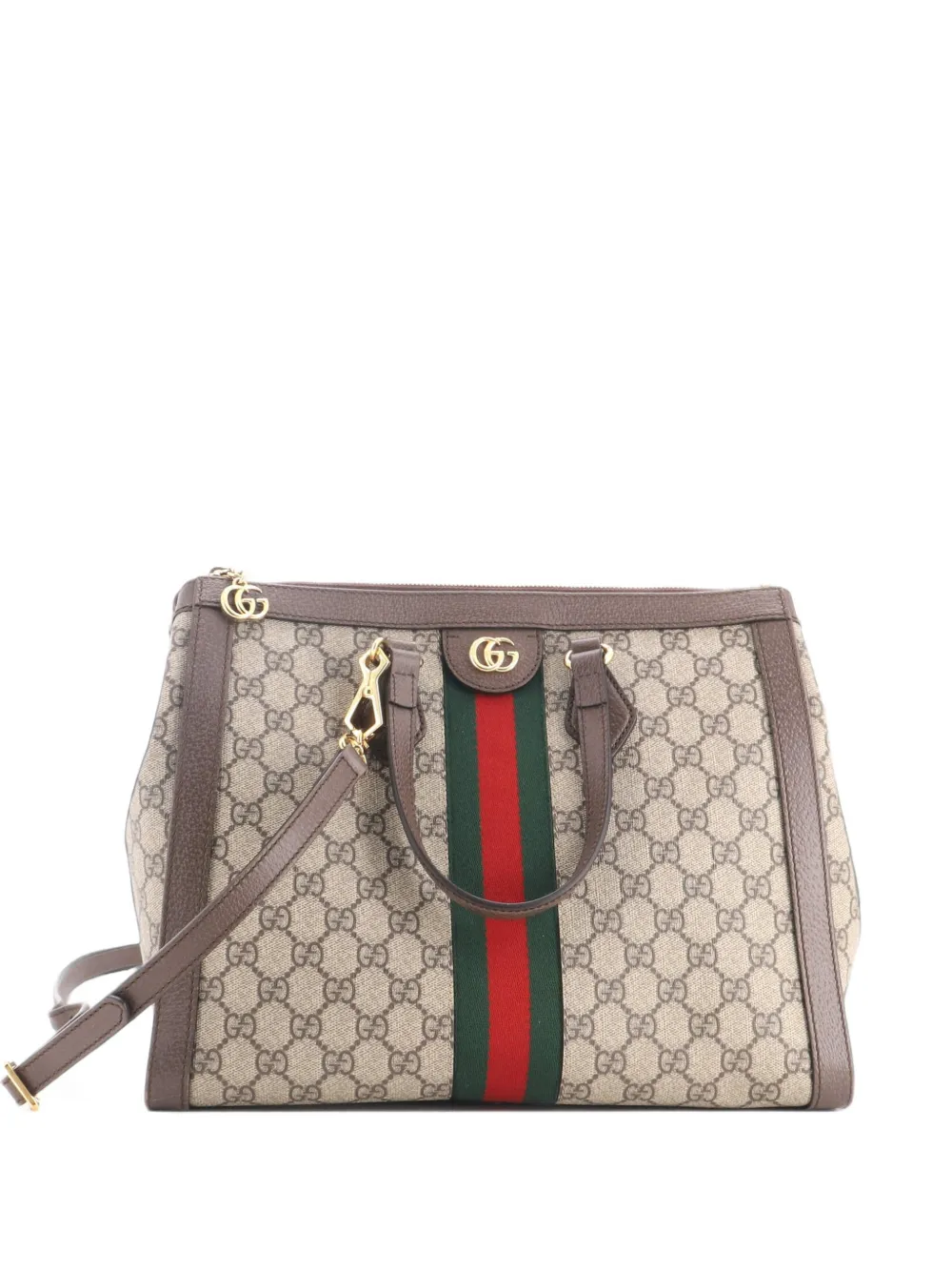 Gucci Pre-Owned Borsa tote Ophidia media in tela cerata GG con manico - Marrone