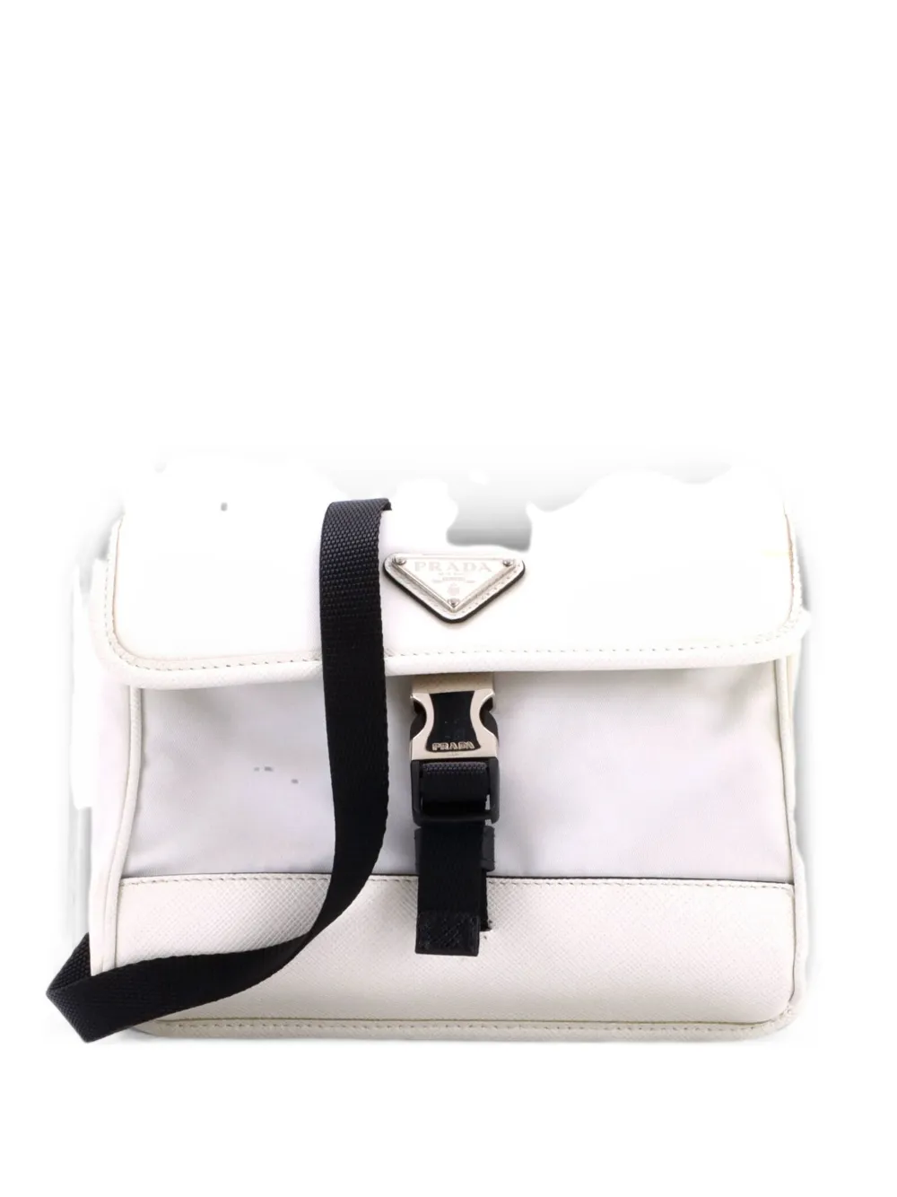Prada Pre-Owned Borsa a tracolla piccola in pelle e Re-Nylon con battente e fibbia - Bianco