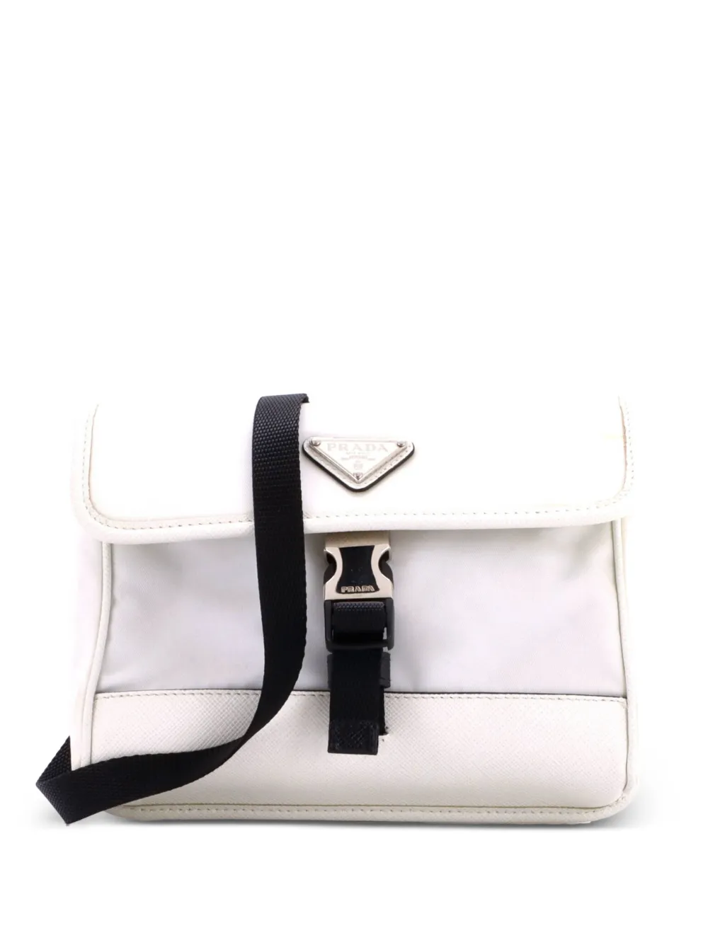Prada Pre-Owned Borsa a tracolla piccola in pelle e Re-Nylon con battente e fibbia - Bianco