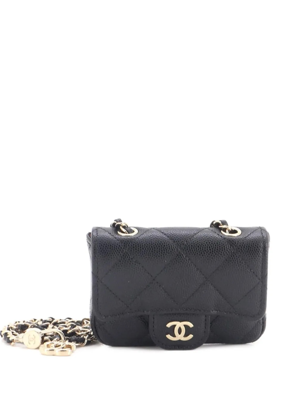 CHANEL Pre-Owned Marsupio mini in pelle Caviar trapuntata con catena - Nero