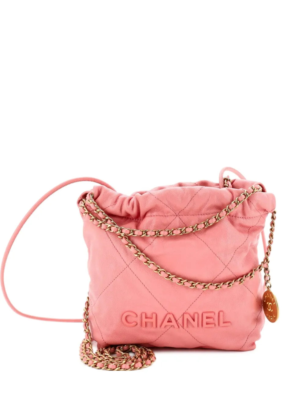 CHANEL Pre-Owned Borsa passepartout 22 mini in pelle Caviar con catena - Rosa