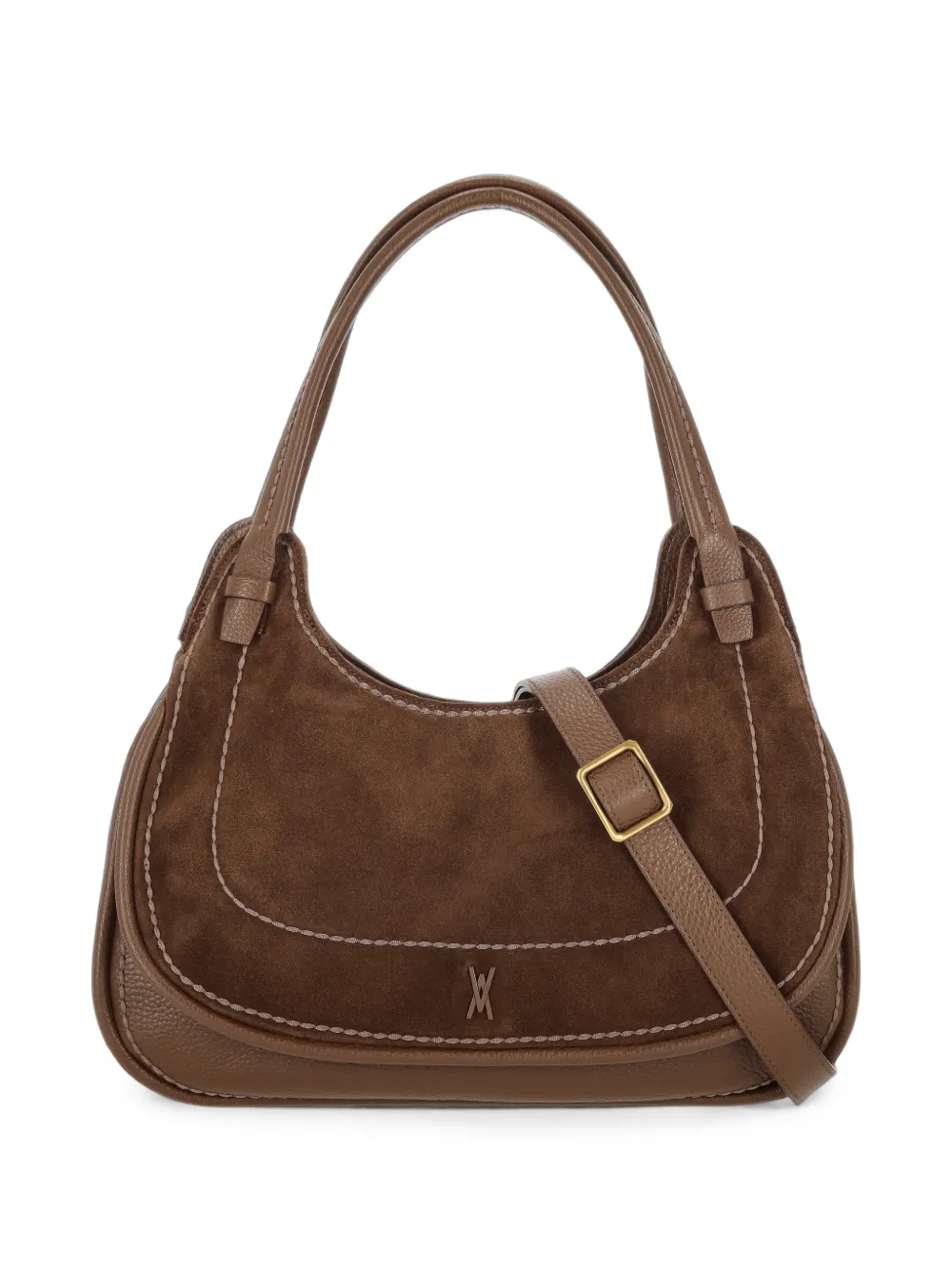 VISONA` suede contrast-stitching shoulder bag - Marrone