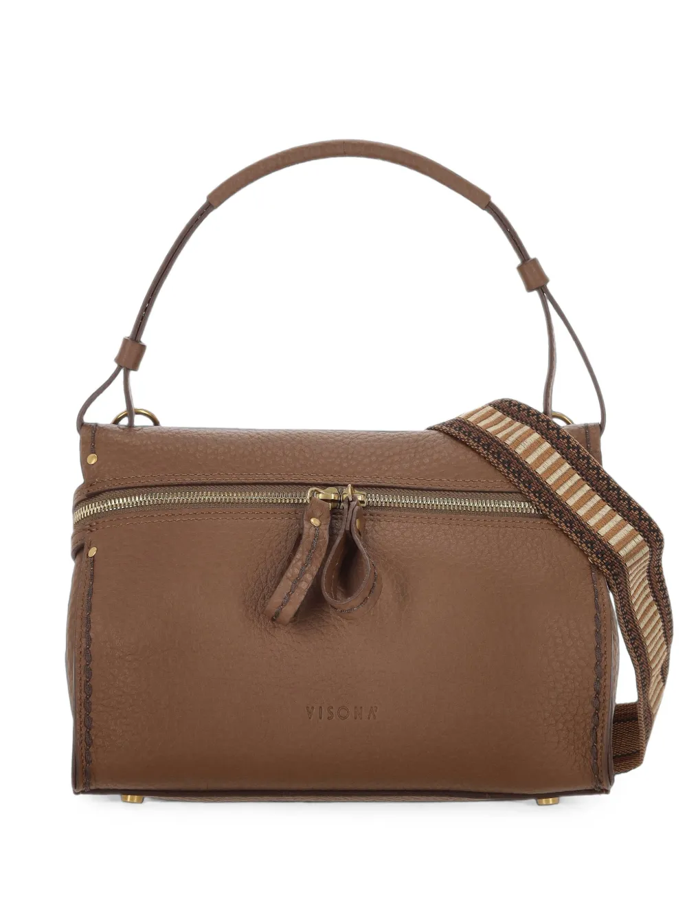 VISONA` Felicita Noce grained leather shoulder bag - Marrone
