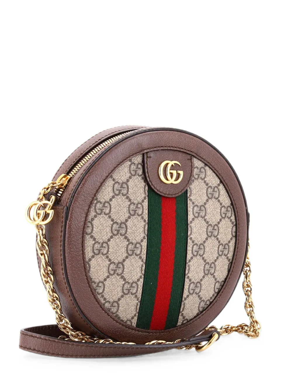 Gucci Pre-Owned Borsa a tracolla Ophidia mini tonda in tela cerata GG - Marrone