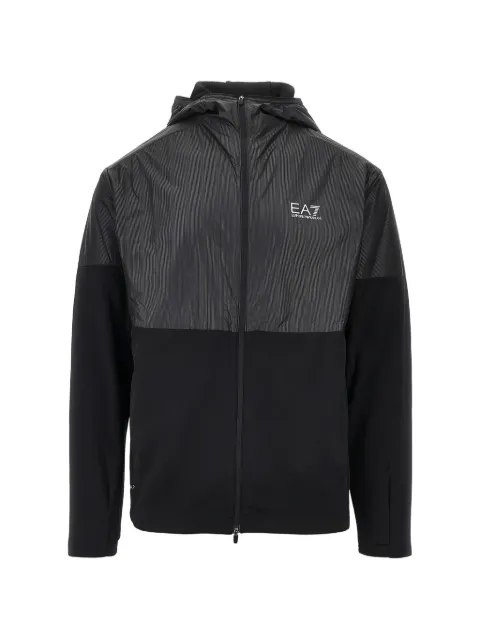 Ea7 Emporio Armani logo-print panelled hooded jacket