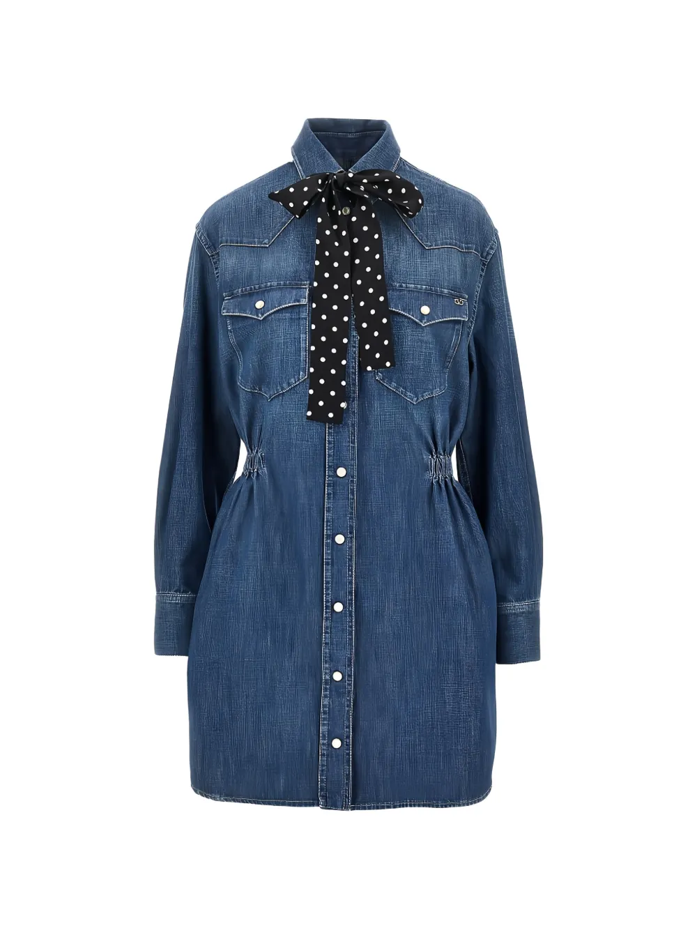 Valentino Garavani robe courte en denim à col à lavallière - Bleu