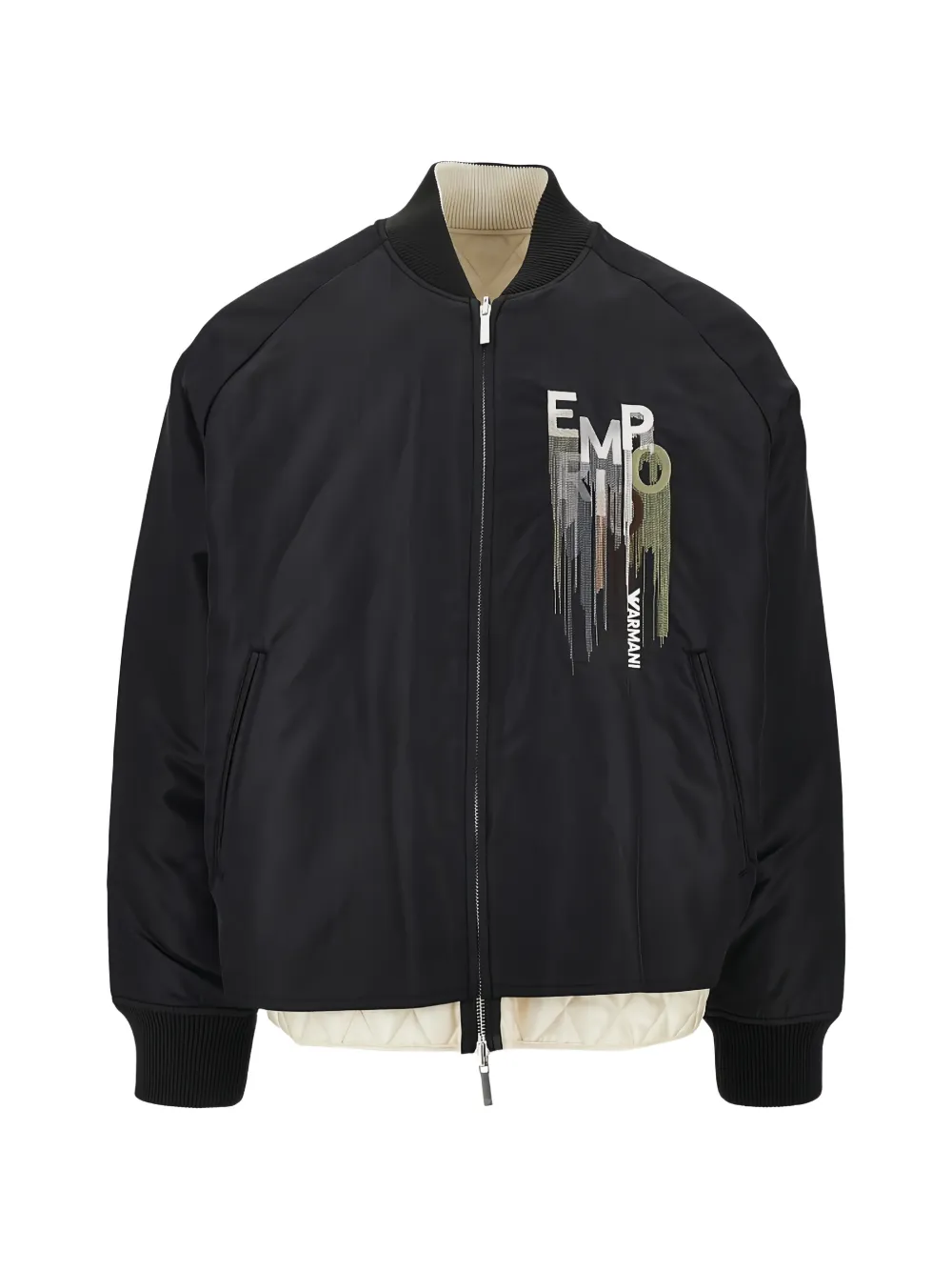 Emporio Armani logo-embroidered long-sleeve bomber jacket - Nero