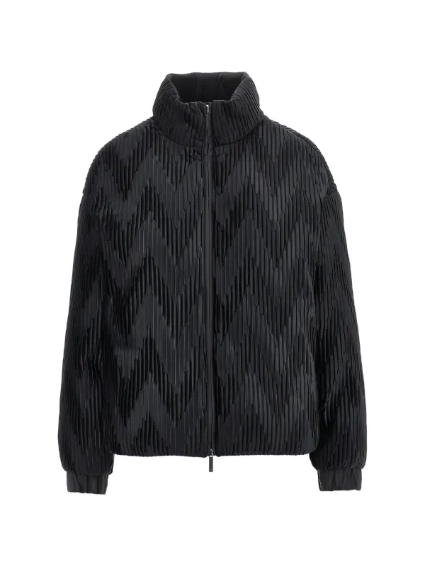 Emporio Armani Chevron-pleated High-neck Puffer Jacket in Black