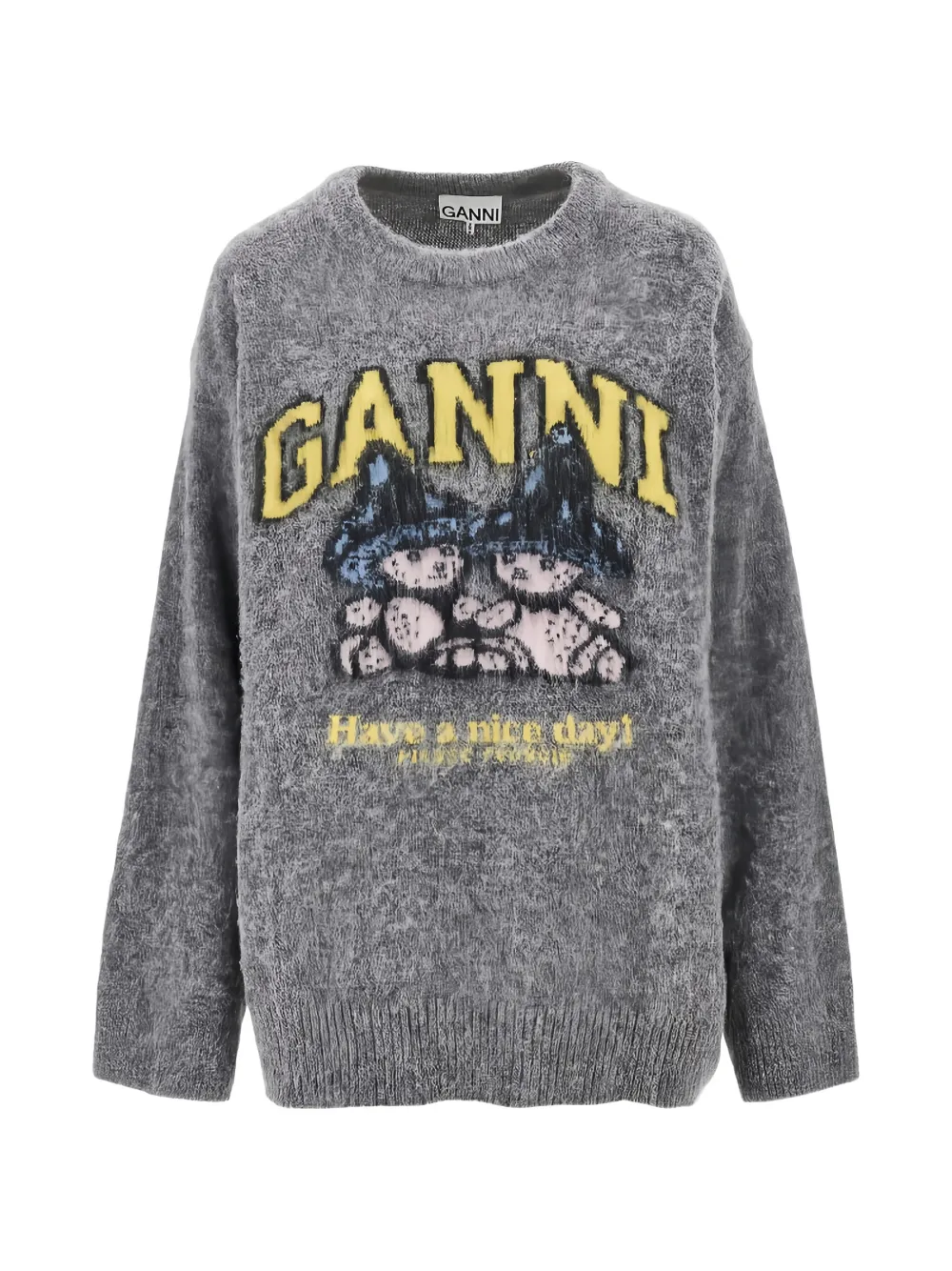 GANNI logo-intarsia knitted sweater - Grigio