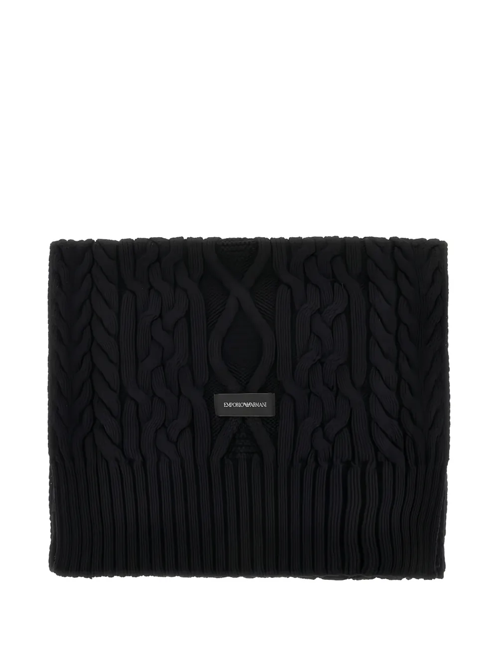 Emporio Armani cable-knit logo-patch scarf - Nero