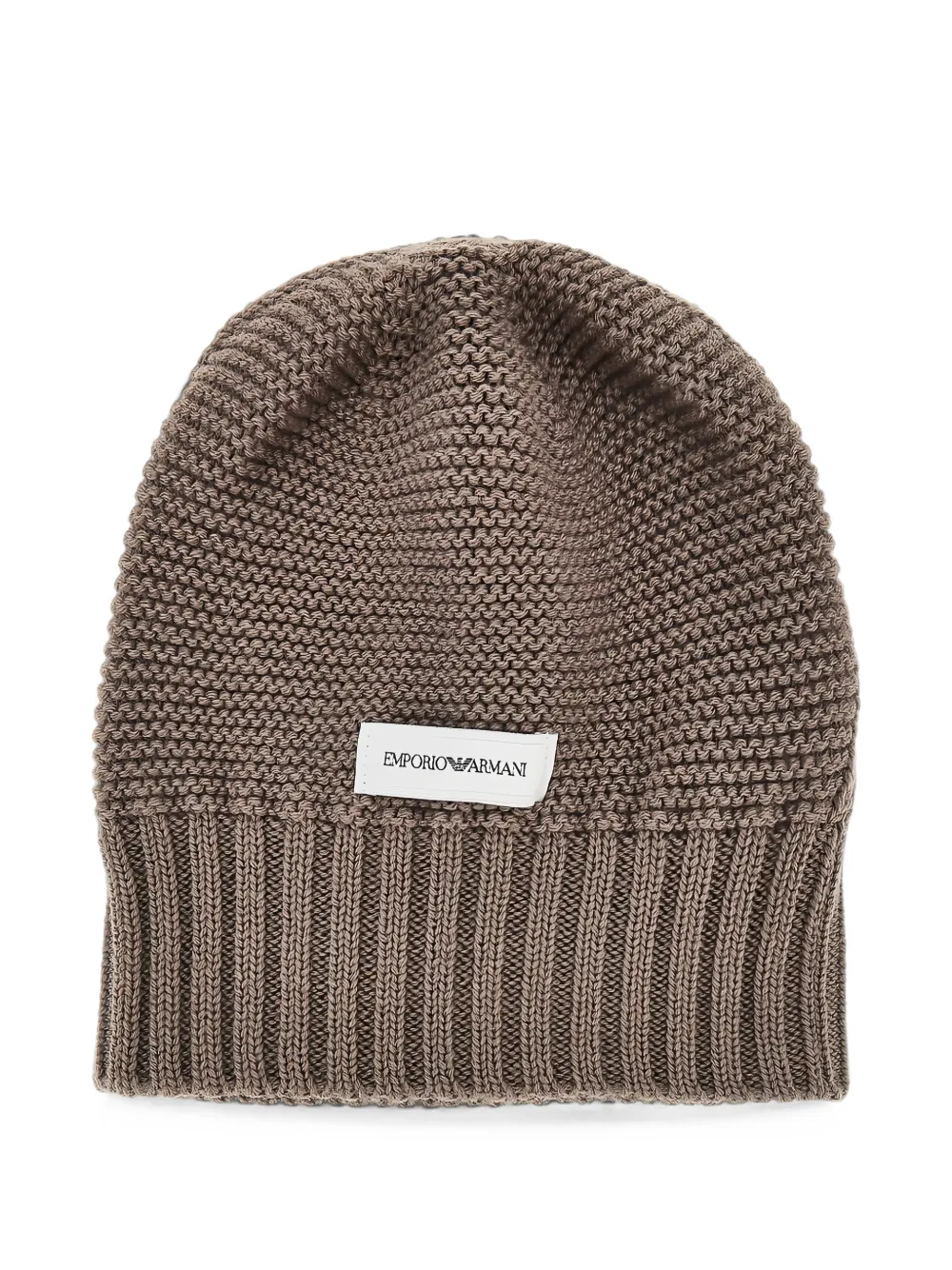Emporio Armani logo-patch chunky-knit beanie hat