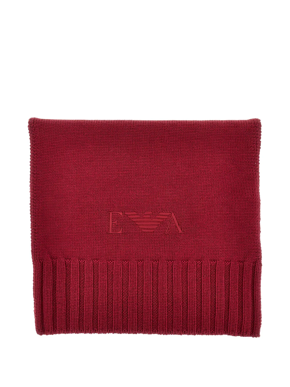 Emporio Armani logo-embroidered ribbed-knit scarf - Rosso