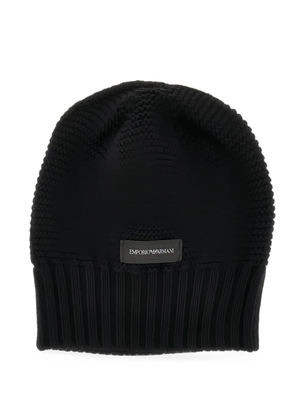 Emporio Armani logo-patch chunky-knit beanie hat