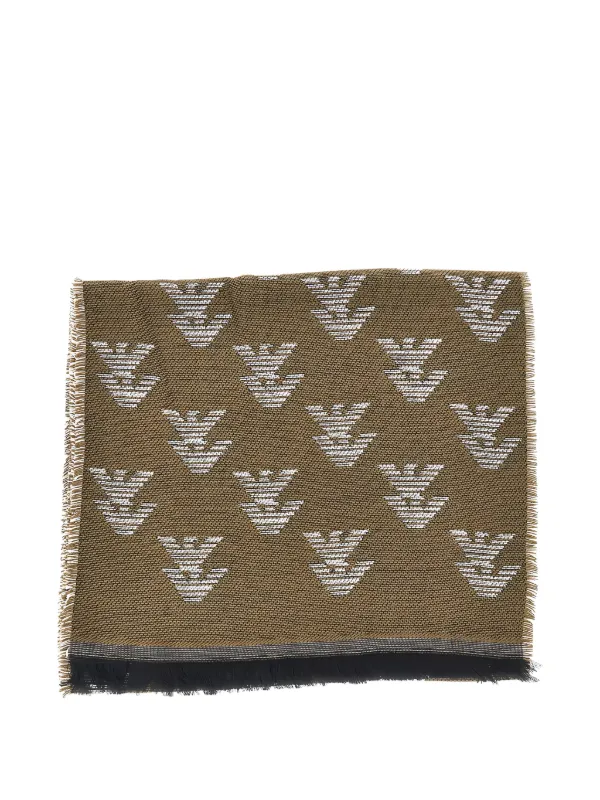 Emporio Armani Logo-print Frayed Scarf in Neutrals