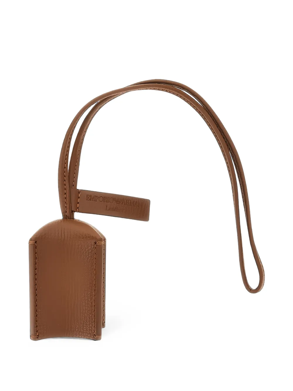Emporio Armani Grained Leather Bag Charm In Brown