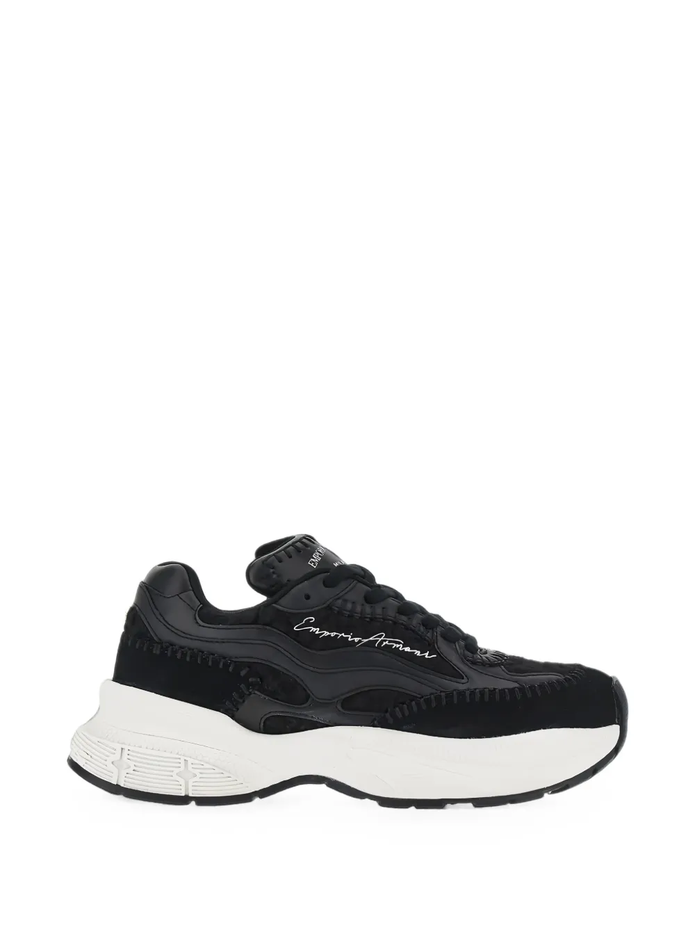Emporio Armani Logo-embroidered Whipstitch Sneakers In 블랙