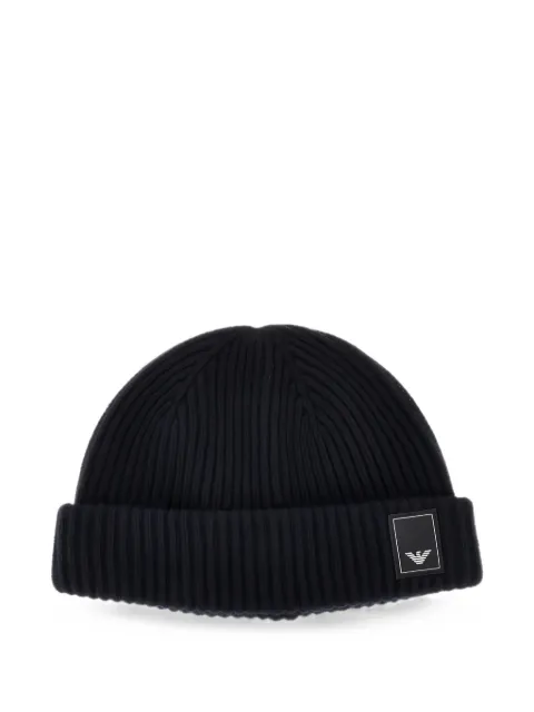 Emporio Armani logo-patch ribbed beanie hat
