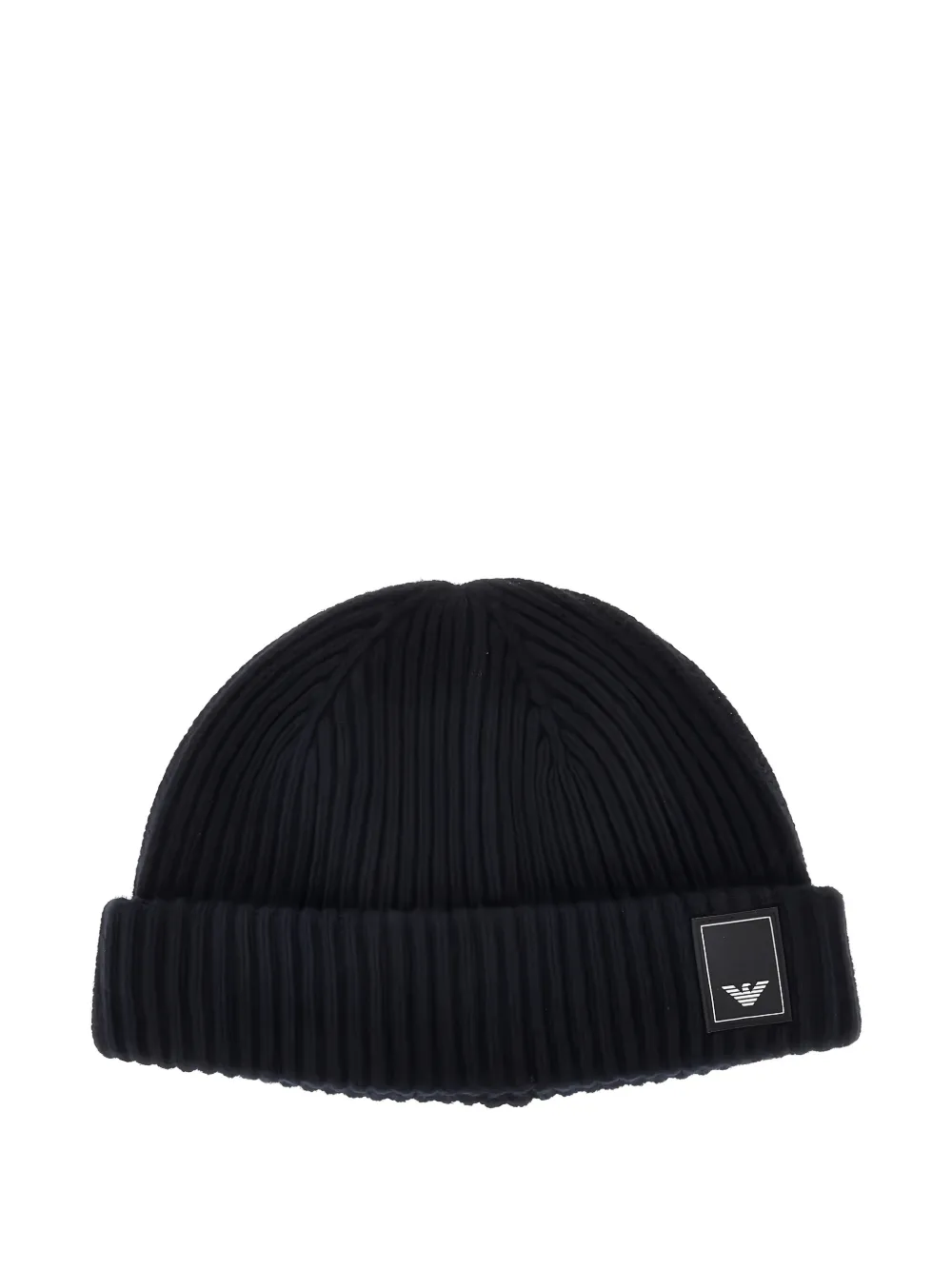 Emporio Armani logo-patch ribbed beanie hat Blauw