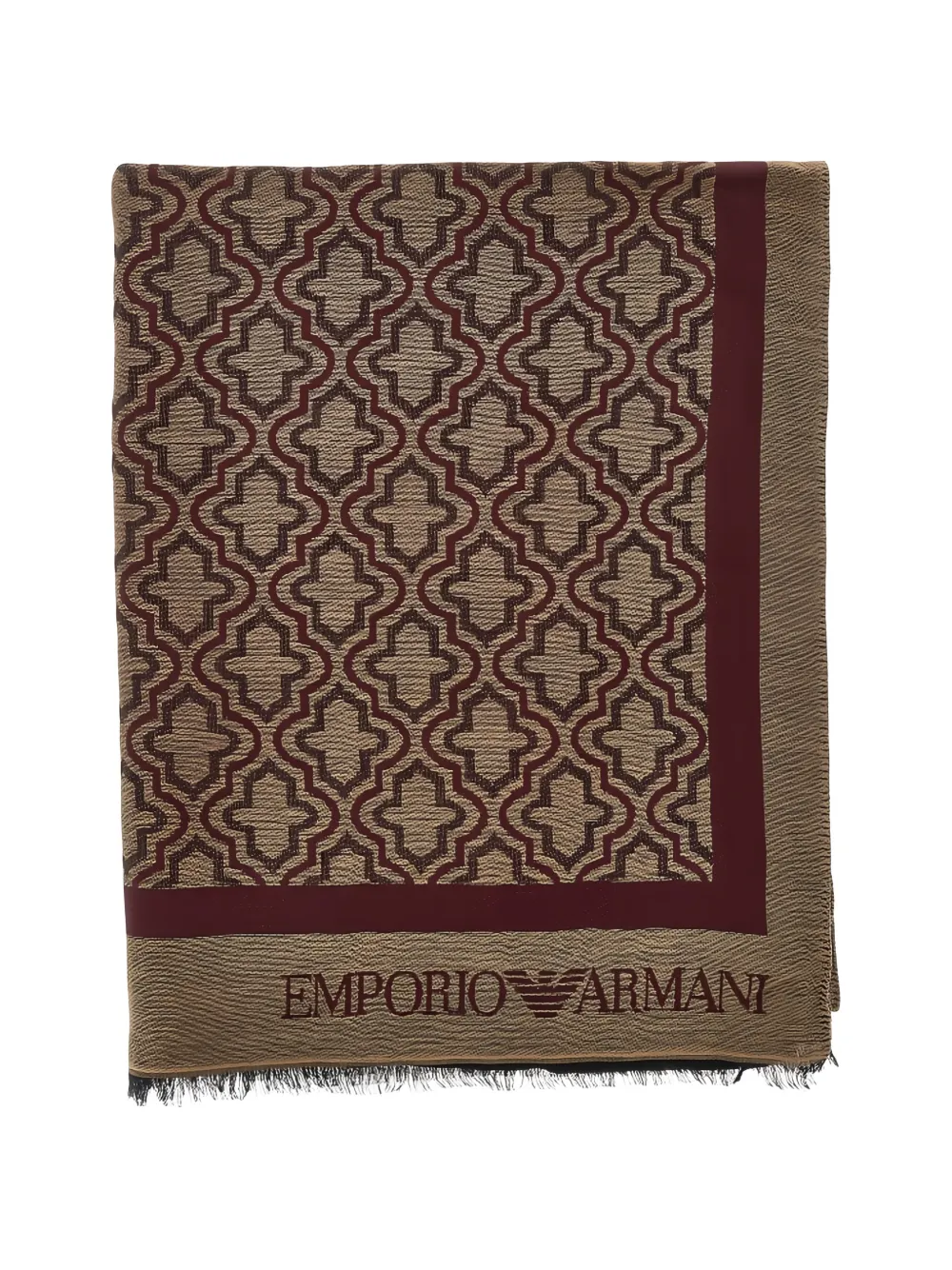 Emporio Armani geometric-pattern fringed scarf - Toni neutri